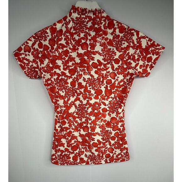 Tory Burch Rashguard Top Womens Sz XS Red Floral Ruffle 1/2 Zip Short Sleeve - Picture 5 of 11